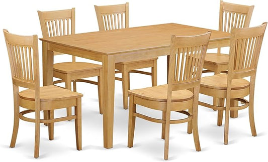 East West Furniture CAVA7-OAK-W 7 Piece Dining Room Table Set Consist of a Rectangle Wooden Table and 6 Kitchen Dining Chairs, 36x60 Inch, Oak
