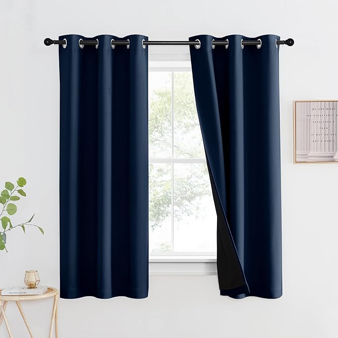 NICETOWN 100% Blackout Curtain Panel, Thermal Insulated Black Liner Curtain for Nursery Room, Noise Reducing and Cold Blocking Drape for Windows (Navy, 1 PC, 42-inch Wide by 63-inch Long)