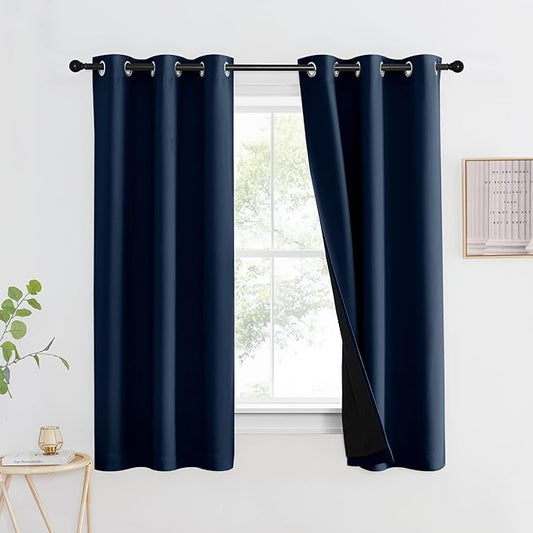 NICETOWN 100% Blackout Curtain Panel, Thermal Insulated Black Liner Curtain for Nursery Room, Noise Reducing and Cold Blocking Drape for Windows (Navy, 1 PC, 42-inch Wide by 63-inch Long)