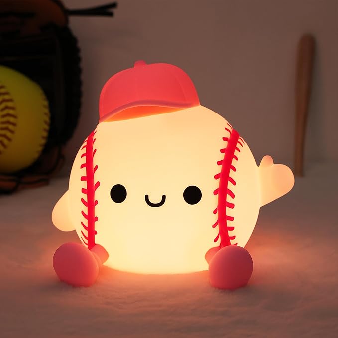 Softball Night Light, Cute Softball Gifts for Girls, Dimmable Rechargeable Silicone Touch Bedside Lamp for Girls Daughter Room Dorm Softball Fan Sporty Decor