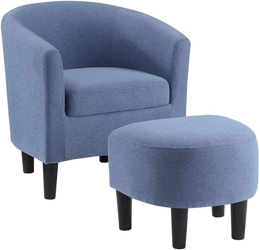 Convenience Concepts Take a Seat Churchill Accent Chair with Ottoman, Blue Fabric