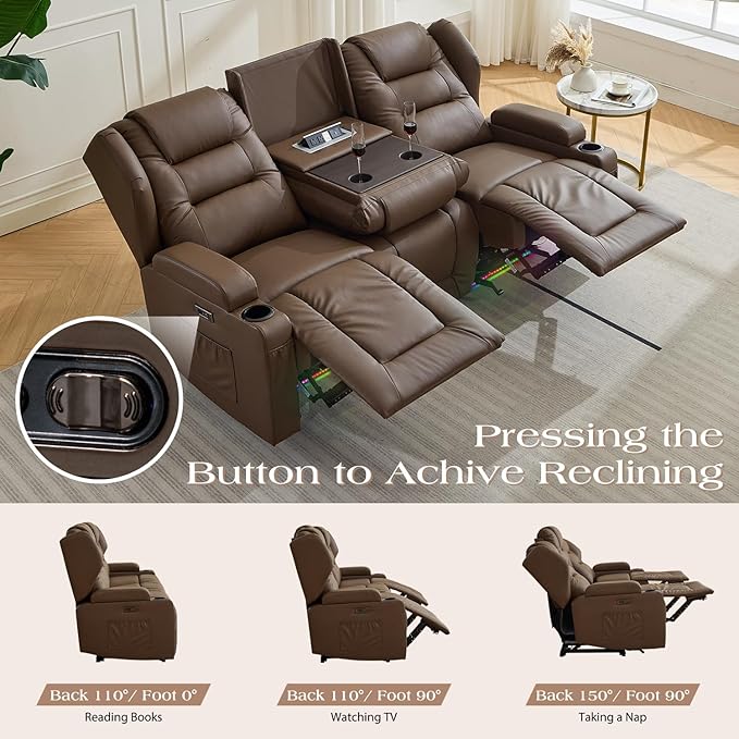 Oprisen 3-Seater Power Recliner Sofa Couch Flip Middle Backrest Reclining Sofa Chair for Living Room with Charging Station/Cup Holders/LED Ambient Light