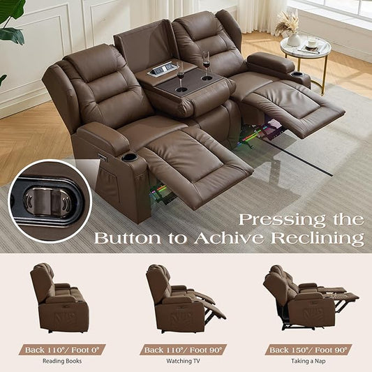 Oprisen 3-Seater Power Recliner Sofa Couch Flip Middle Backrest Reclining Sofa Chair for Living Room with Charging Station/Cup Holders/LED Ambient Light