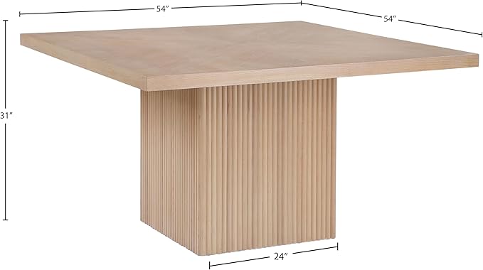 Meridian Furniture 729Oak-T Belinda Collection Mid-Century Modern Dining Table, Solid Wood Base, Natural Finish Oak Wood Veneer MDF Top, Square Top, Fluted Base, 54" W x 54" D x 31" H, Oak