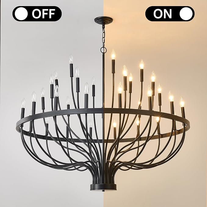HHR 48-Inch Farmhouse Foyer Chandelier Entryway High Ceiling, 33-Light Candle Chandelier Light Fixtures Modern Black Chandeliers for Dining Room Bedroom Hallway Kitchen Living Room