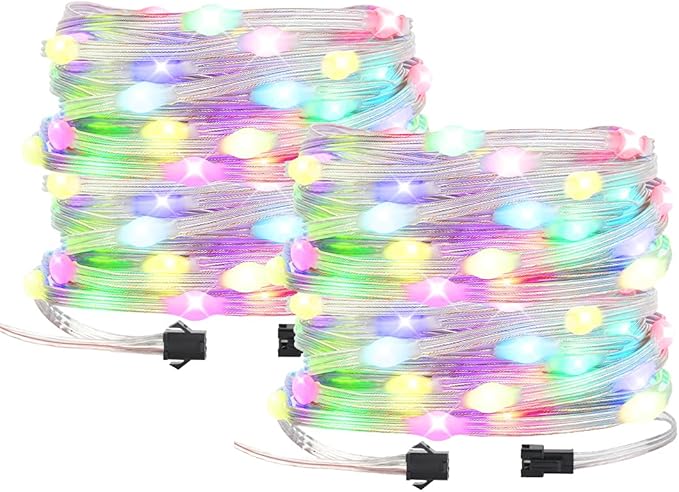 BTF-LIGHTING WS2812B IC RGB Pebble Pixel Seed String Roll Individual Addressable Chasing Color Smart Fairy String Light PVC Wire 2X32.8FT 200LED DC5V for Christmas Decor(No Adapter or Controller)