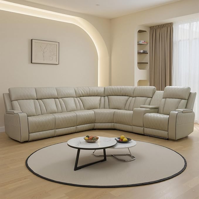 Power Reclining Sofa Set with LED Light, Living Room Furiture Set,Leather Reclining Sectional Couch with USB Port/Cup Holder for Living Room Home Office