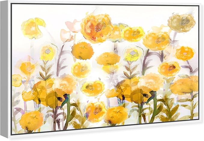 The Oliver Gal Artist Co. Floral and Botanical Wall Art Framed Canvas Prints 'Bella Garden Poppy Yellow' Gardens