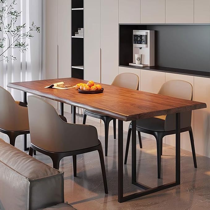 62.99" Wood Brown Solid Wood Dining Table, Heavy-Duty Metal Legs Leisure Table for Home Office, Kitchen & Restaurant Use