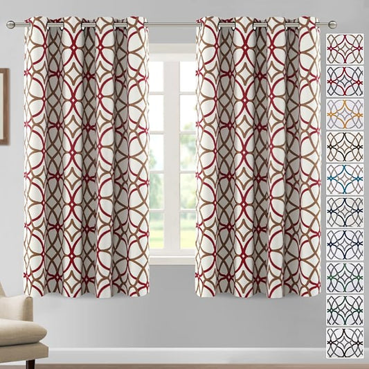 H.VERSAILTEX Blackout Curtains Printed Design 63 Inch Length 2 Panels Set Thermal Insulated Curtains for Bedroom Living Room Geometric Modern Grommet Window Drapes - Taupe and Red
