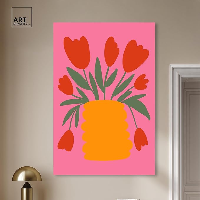 Art Remedy Bright Romantic Tulips Canvas Boho Colorful Wall Art, Gallery Wrapped, 36" x 54"