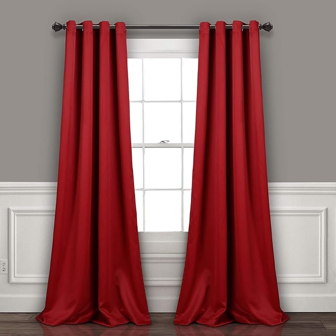 Lush Decor Insulated Grommet Blackout Window Curtain Panels, Pair, 52" W x 108" L, Red - Classic Modern Design - Chic Window Decor - Long Curtains For Living Room, Bedroom, Or Dining Room