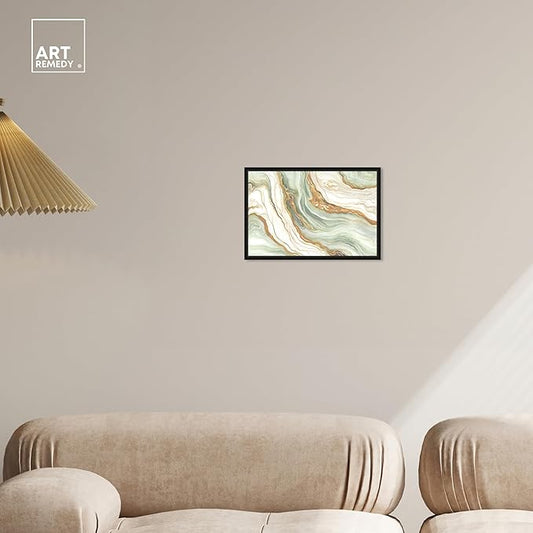 Art Remedy Green And Gold Framed Mineral, Agate & Geode 1 Piece Canvas Wall Art, 16" x 11", Black Frame