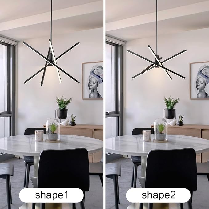 Y'INSP Modern Sputnik Chandeliers LED Linear Chandelier Light Black Pendant Light for Dining Room Kitchen Island Bedroom Living Room LED Embedded Pendant Lighting Fixture