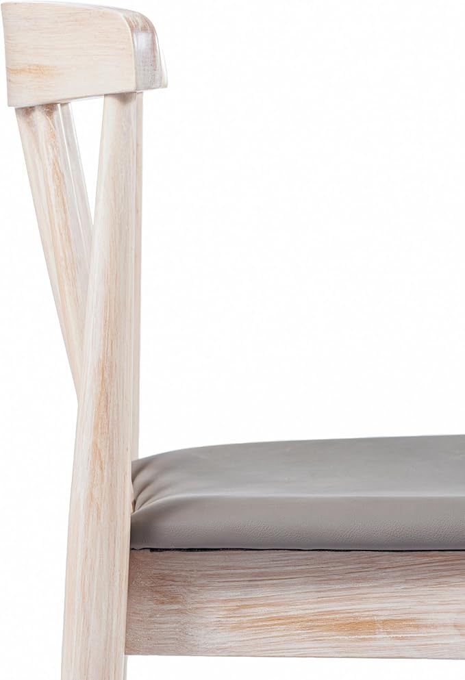 Flash Furniture Chester Solid Wood Dining Chair, Commercial Grade Restaurant Chair with Curved Spindle Backrest and Vinyl Padded Seat, Antique White/Beige