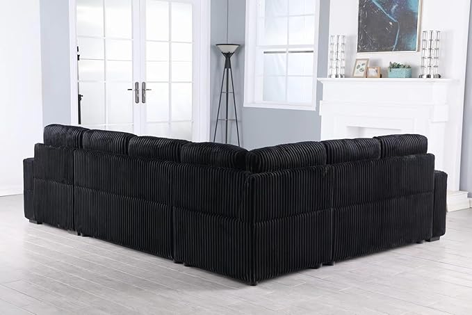 ERYE Oversized U-Shaped Pull Out Sleeper Couch Bed, Modern U Shaped Sleeper Sectional Sofa Corduroy Corner Convertible Sofa Bed with Storage Chaise Lounge and Cabinet