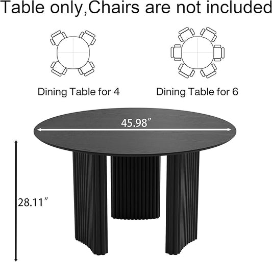 Casaphoria 46" Round Dining Table for 2-4, Farmhouse Style Small Table with Stripes Base, Easy Assembly for Living Room, Kitchen, Bar, Black