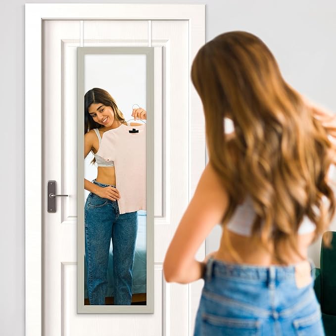 Americanflat 15x51 Over The Door Mirror - Hanging Full Length Mirrors with Engineered Wood - Modern Mirror for Bathroom, Bedroom, Living Room - Mirrors for Wall Display and Home Decor - Light Wood
