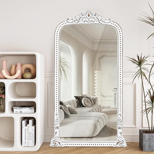 Full Length Wooden Mirror: 47x27 Inch Baroque Antique Floor Mirror - Ornate Long Body Mirrors Home Decor for Wall, Dressing Room, Bedroom, Cloakroom, Entryway