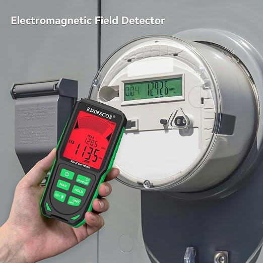 EMF Detector Meter, RDINSCOS EMF Meter for AC Magnetic & Electric Fields and Microwave Radiation, EMF Reader with Tri-Color Alarm, Backlit LCD, Cell Phone Detector