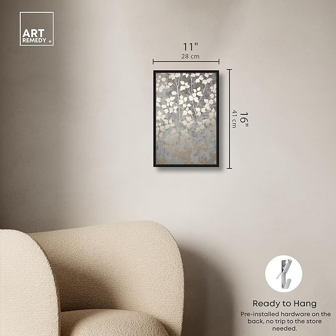 Art Remedy Silvery Gray Garden Canvas Elegant Floral Wall Art, Black Frame, 10" x 15"