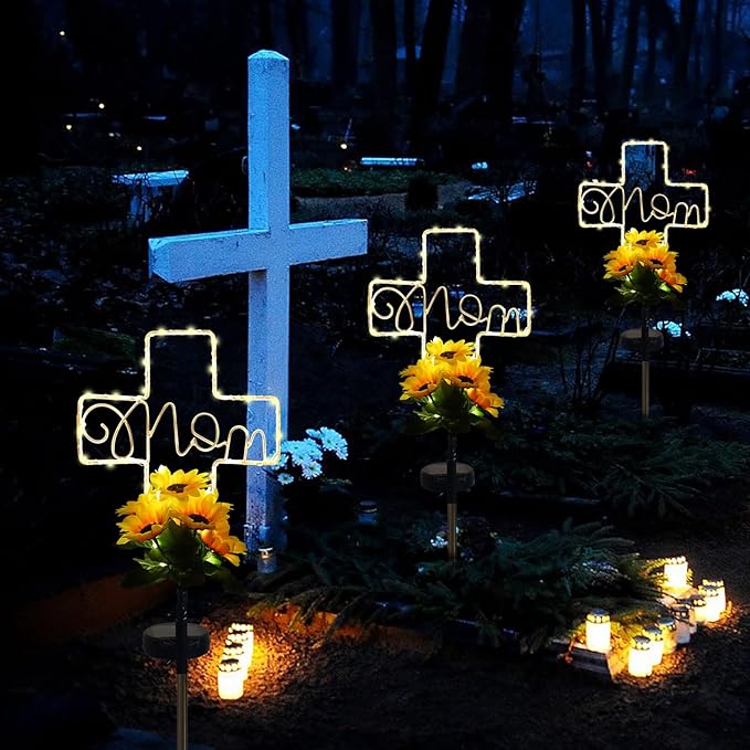 Lmtocs Solar Cross Lights for Grave Decorations, Memorial Sympathy Gifts for Loss of Mom, Waterproof Mom Cemetery Decorations for Grave for Mother Day,Birthday in Heaven,Christmas,Memorial Day