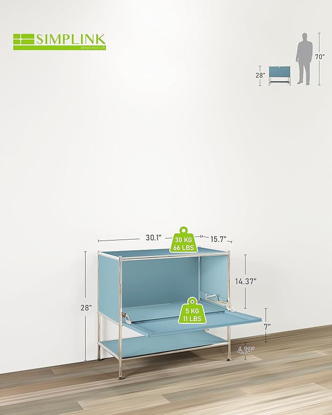 Metal Sidetable with Flap Door, 27.5" Height - DIY Modern Furnishing for Home, Office, Foyer, Bedroom - Night Stand, Book Shelf, Bookshelf, Cube Storage Organizer, Bedside Table (Blue)