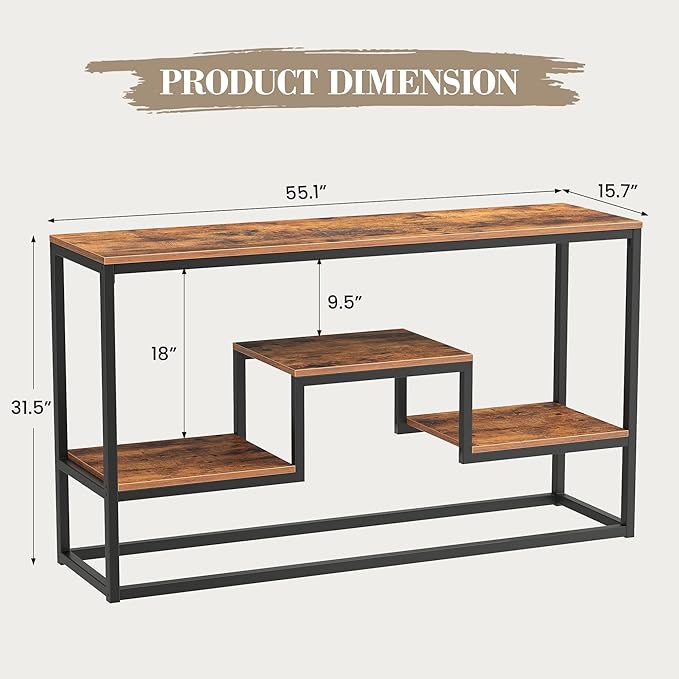YOUDENOVA TV Stand for TVs up to 65 Inch, TV Console Table with 3-Tier Open Storage Shelves, Modern Industrial Entertainment Center for Living Room, Bedroom, Rustic Brown