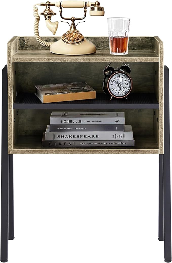 VECELO Night Stand Industrial End Table,Stackable Accent Furniture Bedside Table with 2-Tier Open Storage Space Side Table Nightstands for Bedroom, Living Room