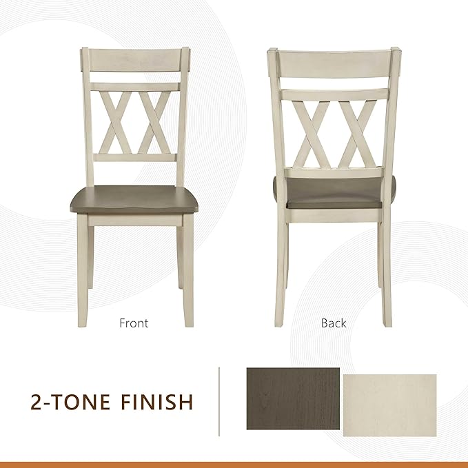 Lexicon Farmhouse Wood Dining Chair, Set of 2, Double Cross Back, Rustic Armless Chairs, Kitchen and Dining Room Furniture, Two-Tone Finish (Greywash and Antique White)