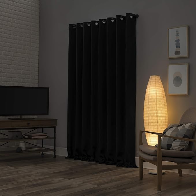 Sun Zero Nordic 2-pack Theater Grade Extreme 100% Blackout Grommet Curtain Panel Pair, 52" x 84", Black