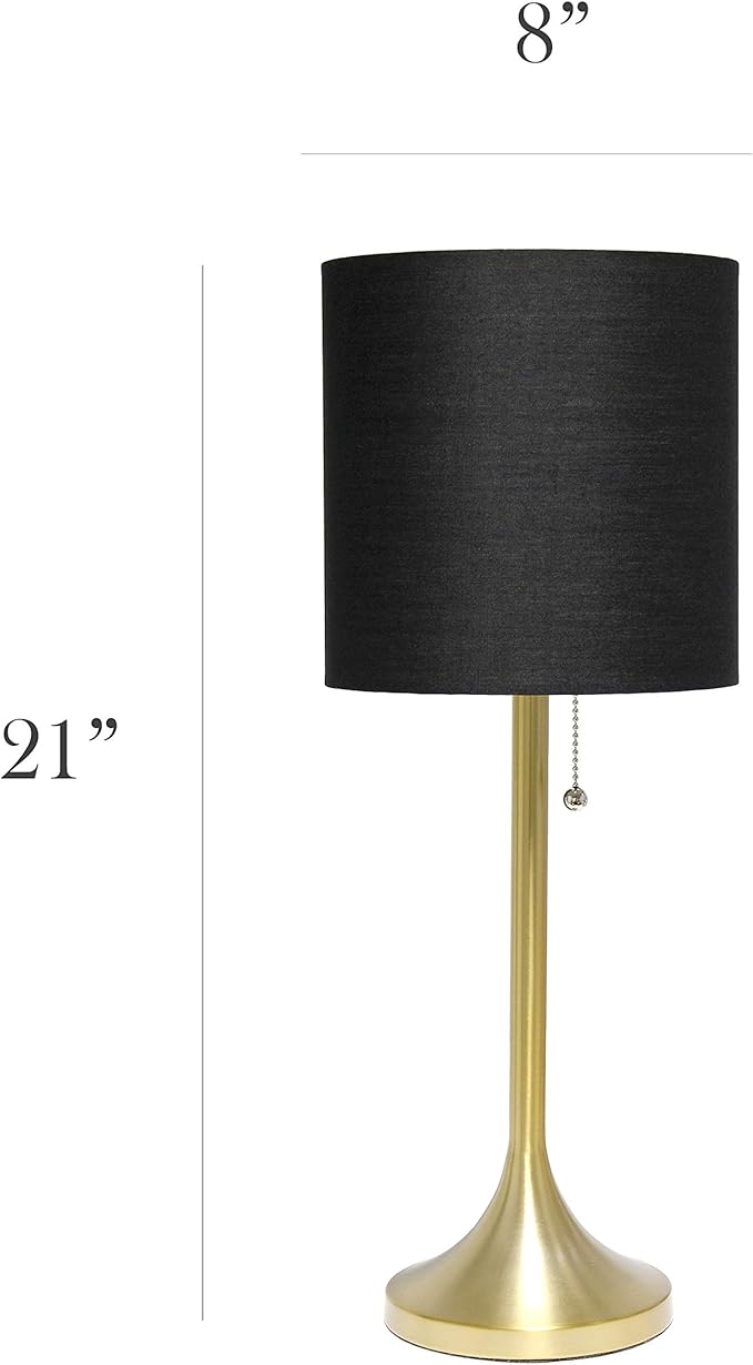 Simple Designs LT1076-GDB Tapered Fabric Drum Shade Table Lamp, Gold and Black, Gold/Black, 8 x 8 x 21