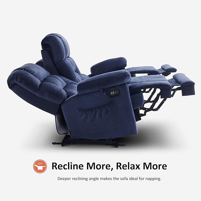 MCombo Zero Gravity Power Loveseat Recliner with Console, Heat and Vibration Massage, Reclining Loveseat Sofa with USB Ports, Cup Holders for Living Room, Fabric RS6234 (Navy Blue)
