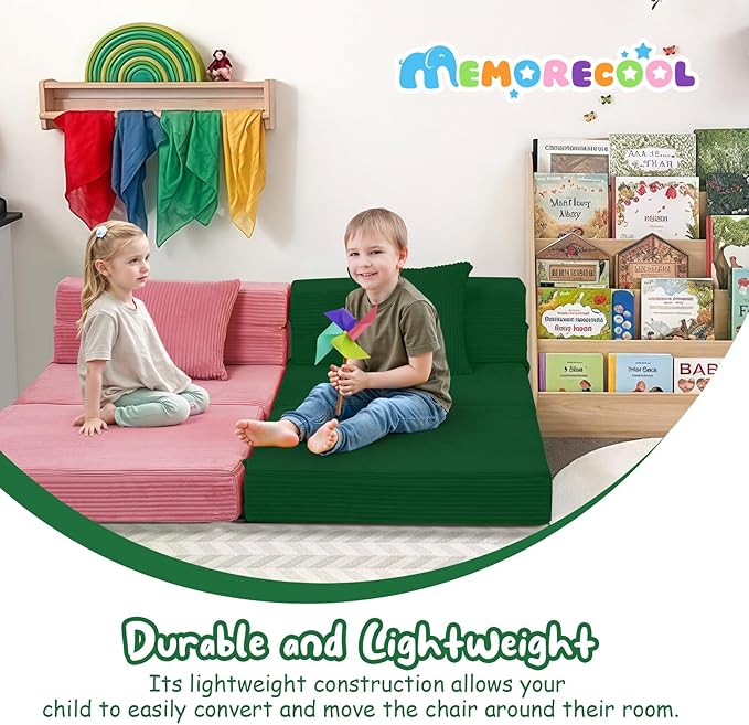 MeMoreCool Folding Sofa for Kids, Corduroy Fold Out Futon Chair, Small Foldable Floor Mattress, Portable Children Couch Sofa, Green