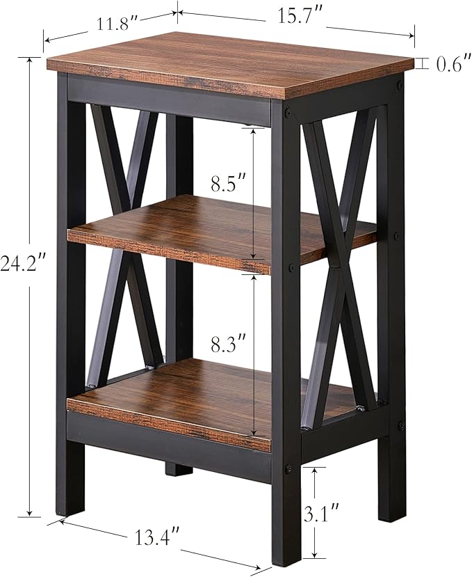 VECELO End Side Table Night Stand Set Of 2,X-Design with Storage Shelf for Bedroom,Living Room,Brown