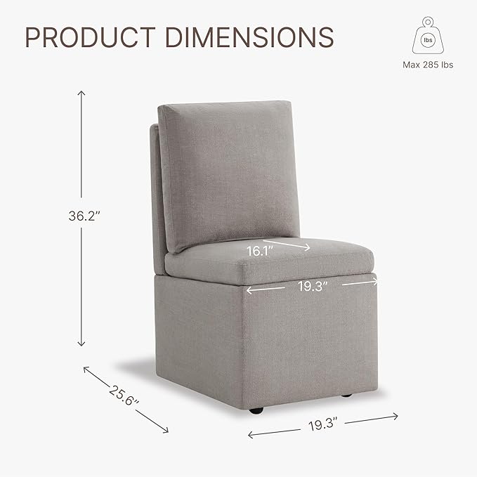Upholstered Dining Chairs with Casters, Modern Dining Room Chairs Set of 4 with Hidden Storage & 4 Wheels, Single Sofa Chair for Kitchen, Reading Room, Waiting Room, Khaki (2 Box)