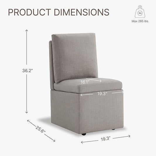 Upholstered Dining Chairs with Casters, Modern Dining Room Chairs Set of 4 with Hidden Storage & 4 Wheels, Single Sofa Chair for Kitchen, Reading Room, Waiting Room, Taupe (2 Box)