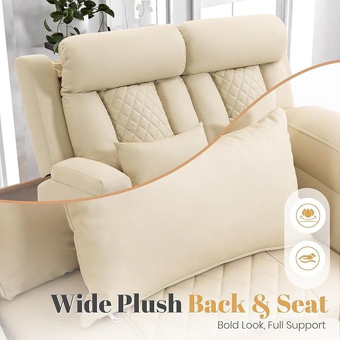 2-Piece Power Reclining Sofa Set, 3-Seater Sofa with Drop-Down Console & 2-Seater Loveseat, Zero Wall Hugger Electric Recliner Couch with Adjustable Headrest, AC Outlets (Light Beige, Loveseat)