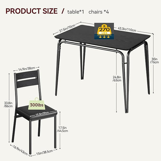 GAOMON 3-Piece Dining Table Set, Sturdy Wooden Square Table and Chair Breakfast Table Set for 2 Person,for Home or Commercial Dining Room,Black