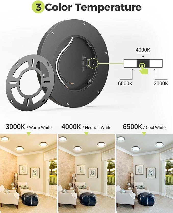 hepside 15.8INCH Big Dimmable Flush Mount Ceiling Light Fixture Black, 3CCT 3000/4500/6000K Ceiling Lamp, 36W 3600LM Super Bright Low Profile Light for Bedroom, Kitchen, Bathroom, Hallway