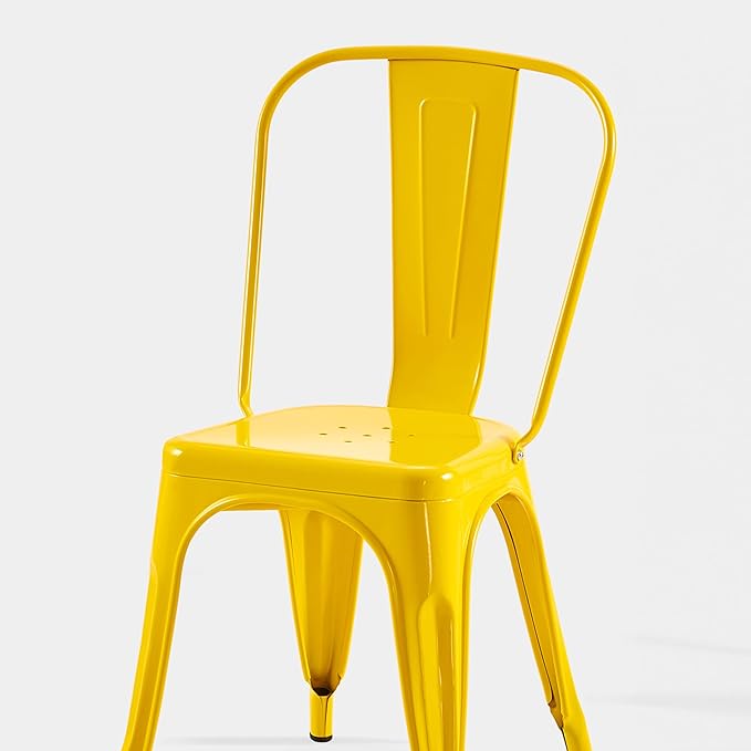 AC Pacific 18 Inch Seat Height Industrial Metal Dining Chairs, Stackable Kitchen or Bar Seat, Durable Modern Design, Versatile Accent Furniture, Set of 4, Yellow