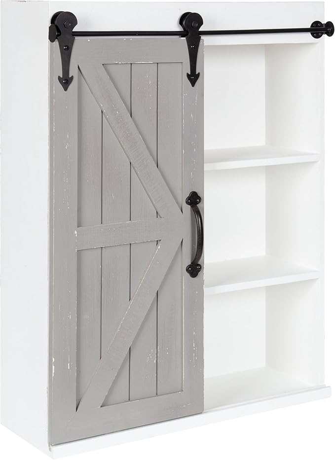 Kate and Laurel Cates Rustic Wall Cabinet; 22 x 28; White and Gray; Farmhouse Wall-Mounted Storage Cabinet