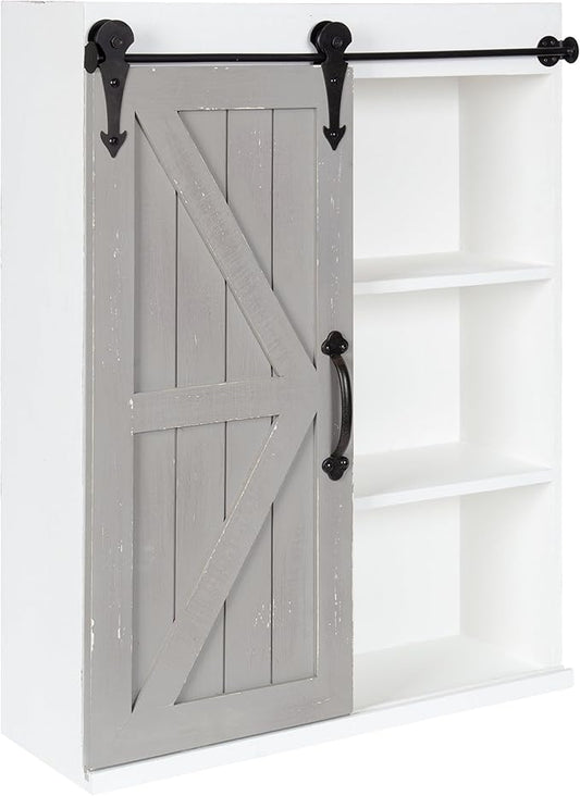 Kate and Laurel Cates Rustic Wall Cabinet; 22 x 28; White and Gray; Farmhouse Wall-Mounted Storage Cabinet