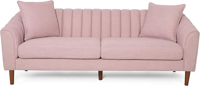 Christopher Knight Home Susan Fabric 3 Seater Sofa, Light Blush + Dark Brown