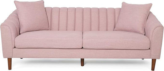 Christopher Knight Home Susan Fabric 3 Seater Sofa, Light Blush + Dark Brown