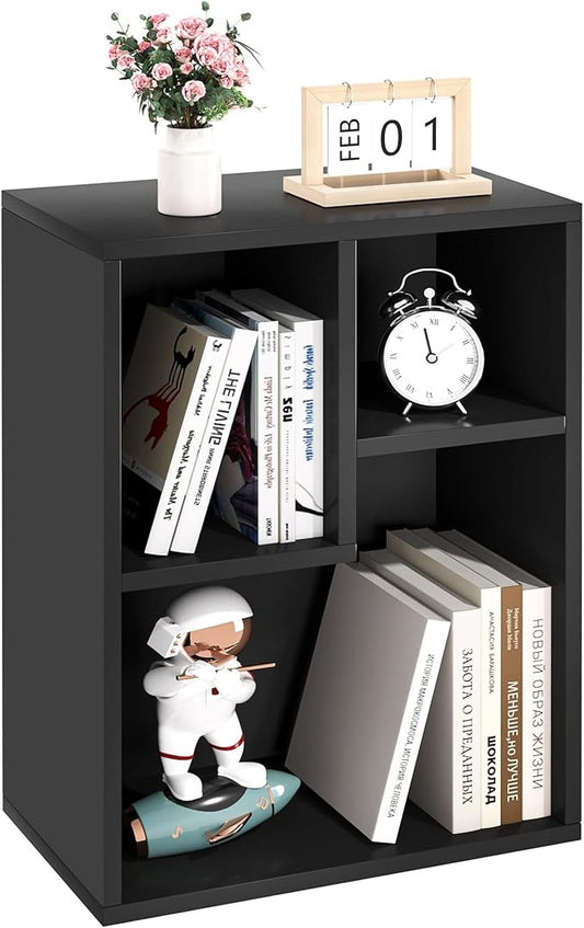 VECELO 3-Cube Small Bookshelf, Modern Bookcases with Shelves Height Up to 12.8 Inches, Suit for Common Size Textbook, Vertical or Horizontal, Cubby Storage Organizer,Vintage Black