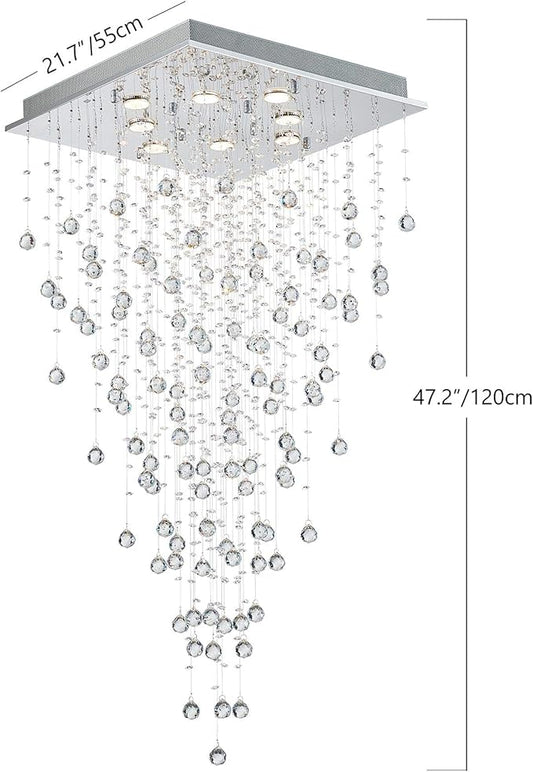 Bestier Modern Crystal Square Raindrop Chandelier Lighting Flush Mount LED Ceiling Light Fixture Pendant Lamp for Dining Room Bathroom Bedroom Livingroom 8 GU10 Bulbs Required 22 in Wide 47 inch High