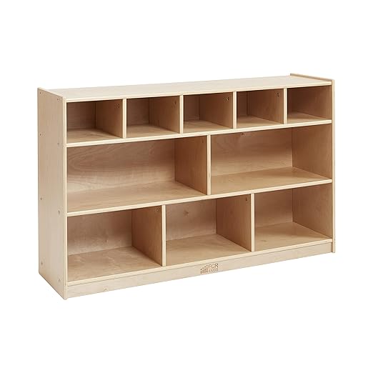 ECR4Kids 5+5 Cubby and Storage Mobile Tray Cabinet, Classroom Furniture, Natural