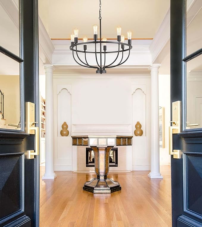 AMZASA 8 Lights Black Industrial Candle Chandelier Light Fixture for Dining Room Bedroom Living Room Kitchen Foyer UL Listed