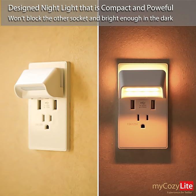 Night light Dimmable, Dual Lighting Mode, Adjustable Brightness with Switch, Smart Dusk to Dawn Sensor, Sleep Light, LED Night Light Plug in for Bedroom, Bathroom, Kitchen, Hallway, Stairway, 2 Pack